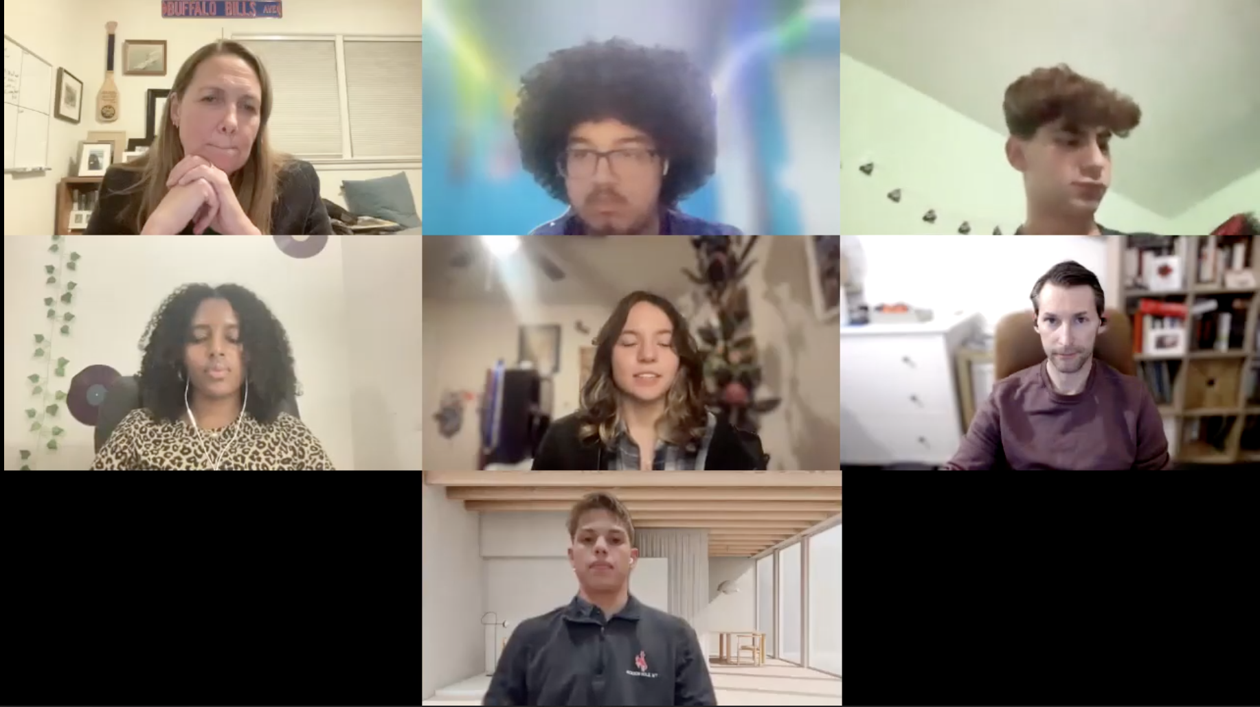 A group of people on a TEAMS meeting. Each person in their own square.